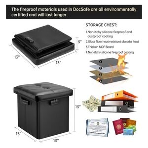 DocSafe Storage Ottoman with LOCK, Fireproof Waterproof Folding Footrest 13in Sq
